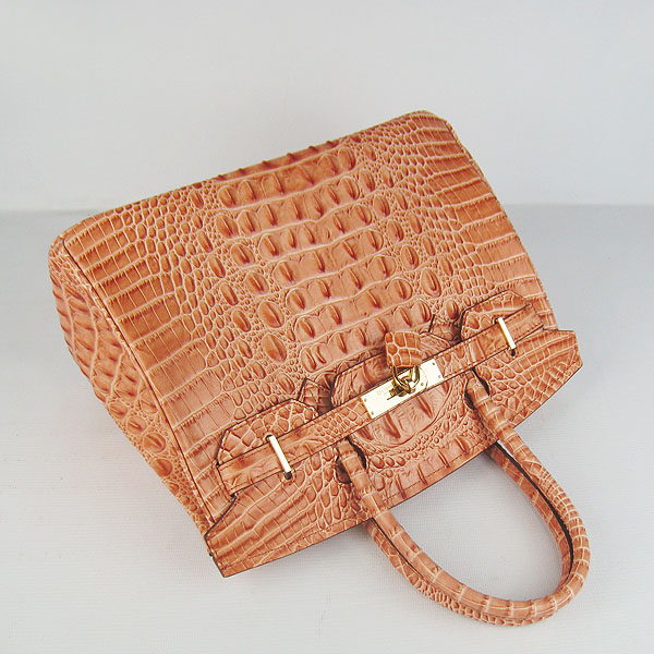 Replica Hermes Birkin 30CM Crocodile Head Veins Bag Orange 6088 On Sale